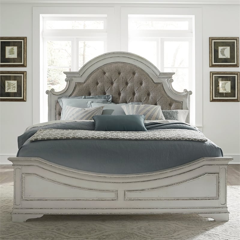 Magnolia Manor White King Upholstered Bed