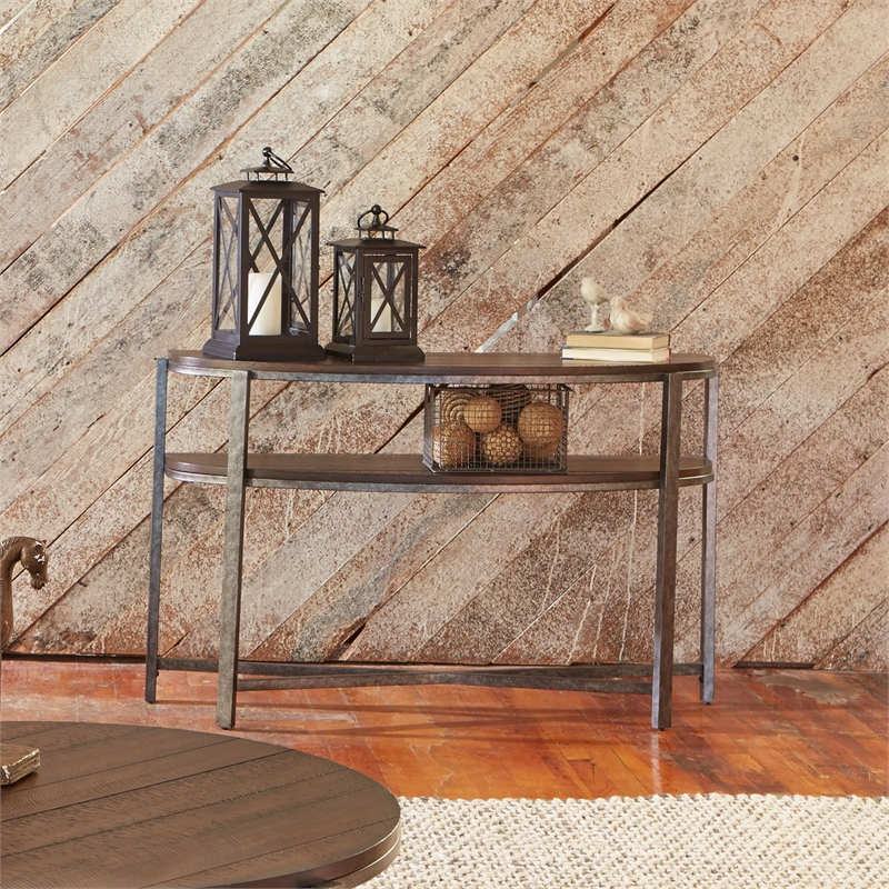 Liberty Furniture Breckinridge Demilune Sofa Table in Medium Brown
