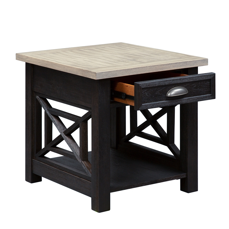 Heatherbrook Black Drawer End Table