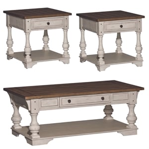 Liberty Morgan Creek 3PC Cocktail Set - Antique White/Wirebrushed Tobacco Accent