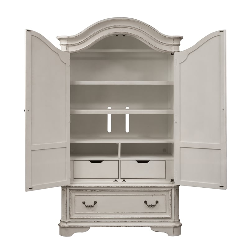 2 Piece Vinage Distressed Armoire and Dresser Mirror Set in White
