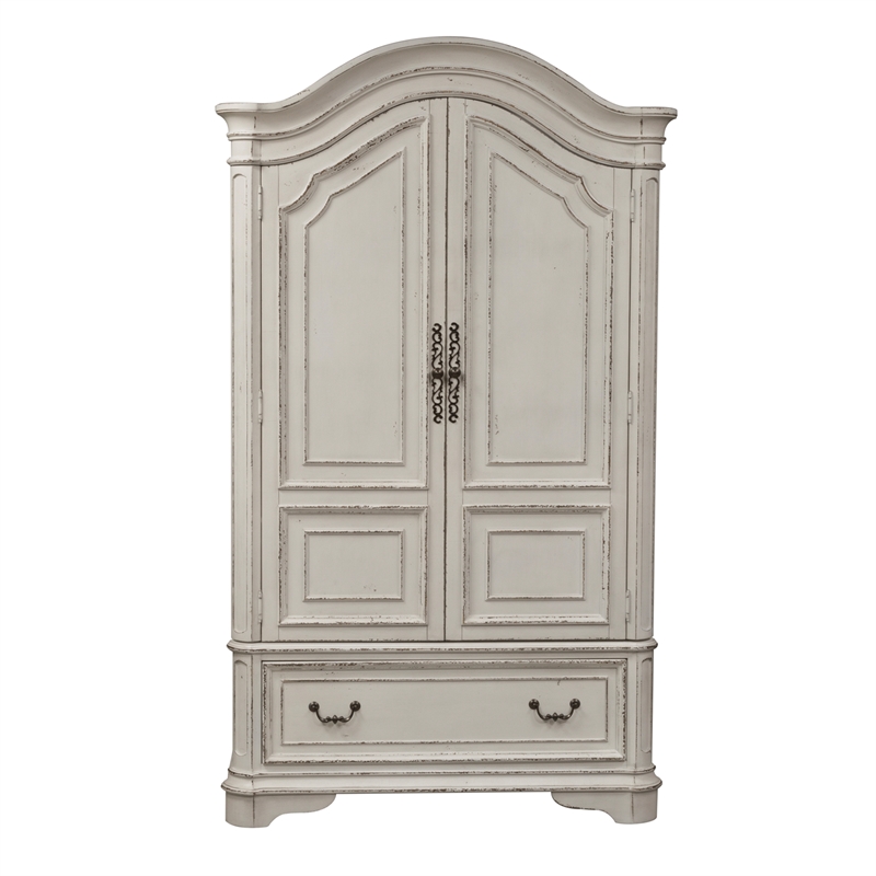2 Piece Vinage Distressed Armoire and Dresser Mirror Set in White