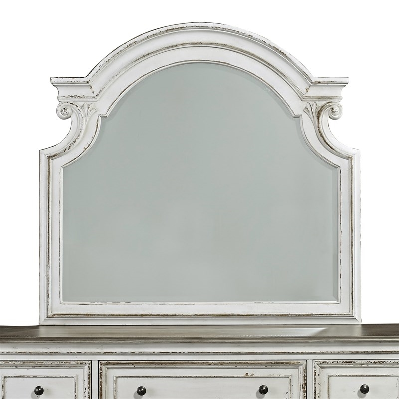 2 Piece Bedroom Set with King Bed and Mirror Dresser in Antique White