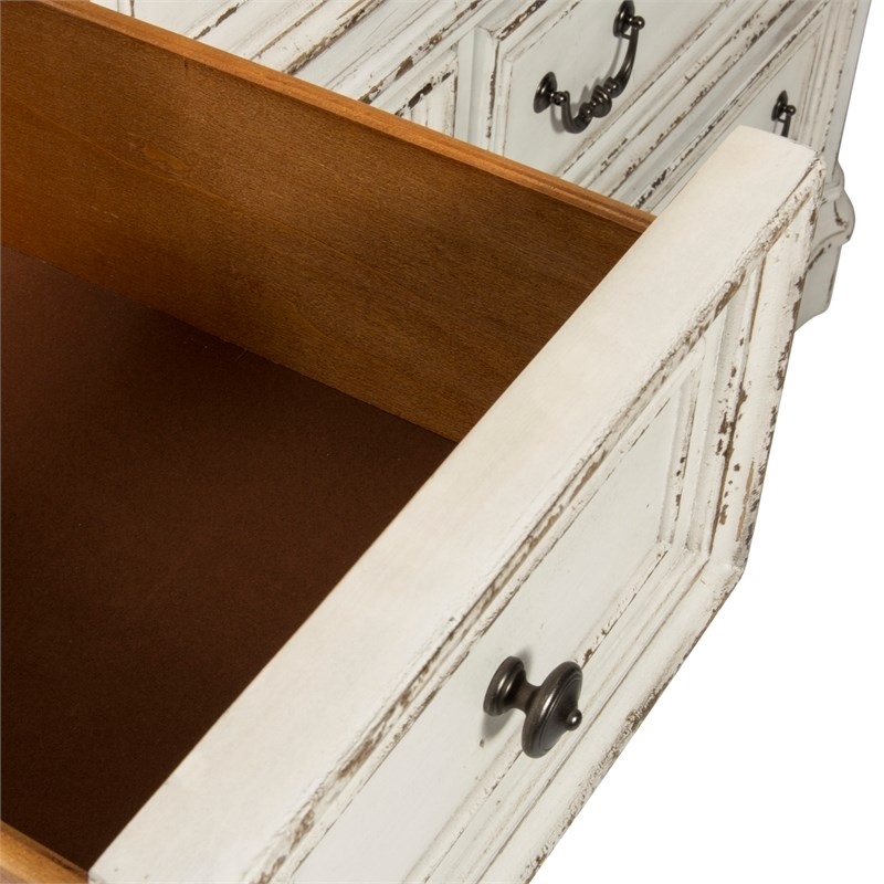 2 Piece Bedroom Set with King Bed and Mirror Dresser in Antique White