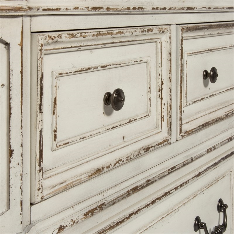 2 Piece Bedroom Set with King Bed and Mirror Dresser in Antique White