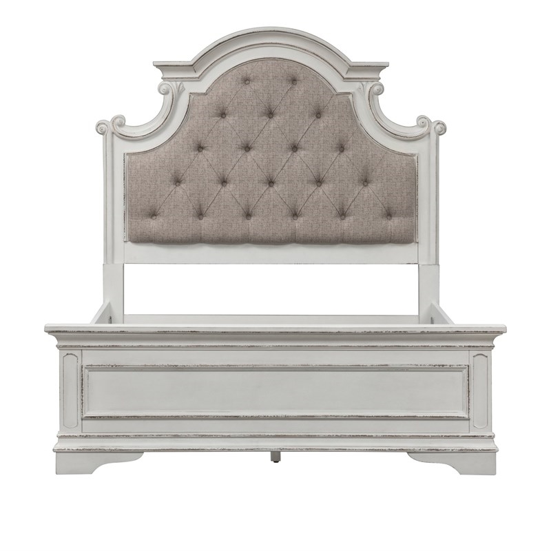 2 Piece Bedroom Set with King Bed and Mirror Dresser in Antique White
