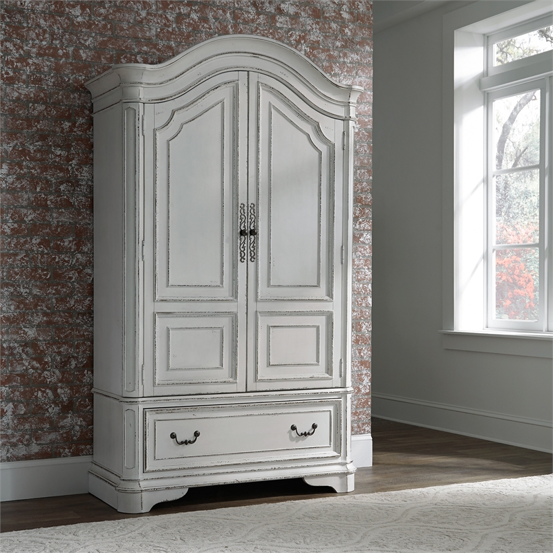 Bedroom Set with Queen Bed and Armoire in Vintage White