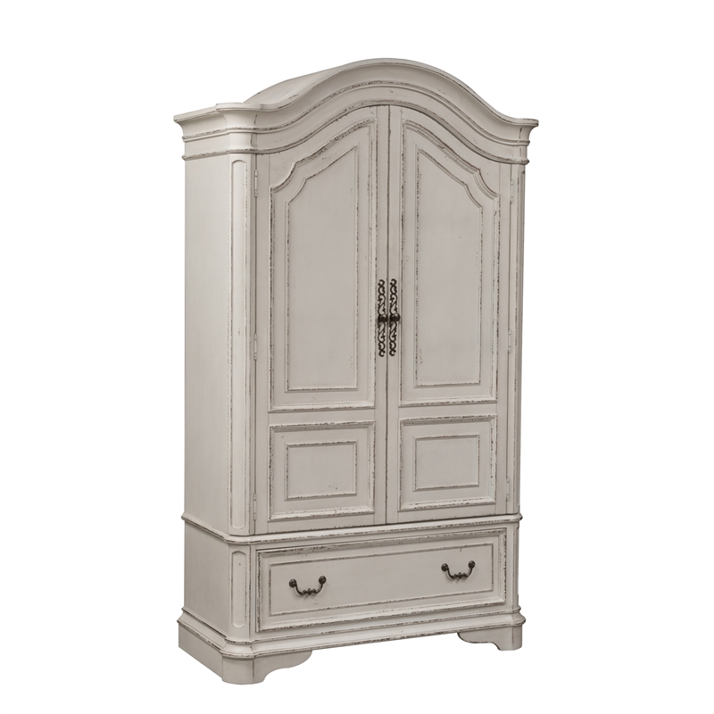 Bedroom Set with Queen Bed and Armoire in Vintage White