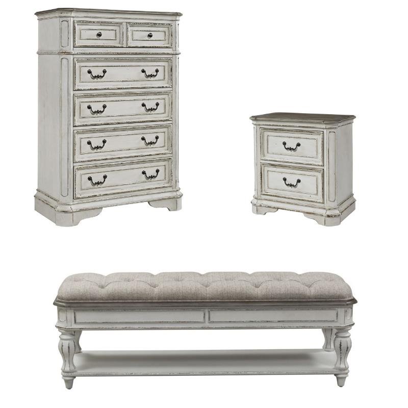 3 Piece Rustic Farmhouse Set Chest with Nightstand and Bench