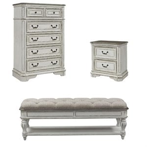 3 Piece Rustic Farmhouse Set Chest with Nightstand and Bench