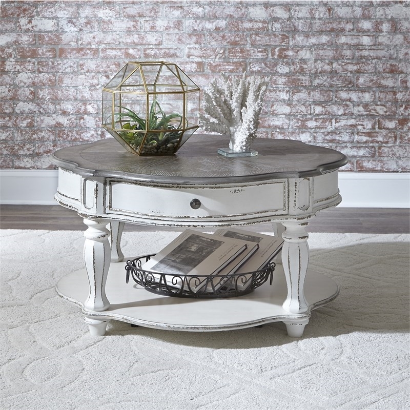 3 Piece Set Of Sofa Table with Round Coffee Table and Side Table