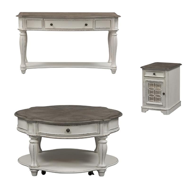 3 Piece Set Of Sofa Table with Round Coffee Table and Side Table