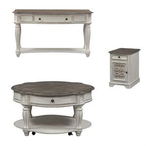3 Piece Set Of Sofa Table with Round Coffee Table and Side Table