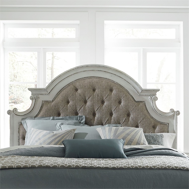 Liberty Magnolia Manor Queen Uph Panel Headboard in Antique White/Weathered Bark