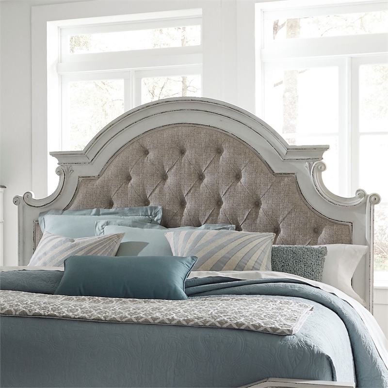 Liberty Magnolia Manor Queen Uph Panel Headboard in Antique White/Weathered Bark
