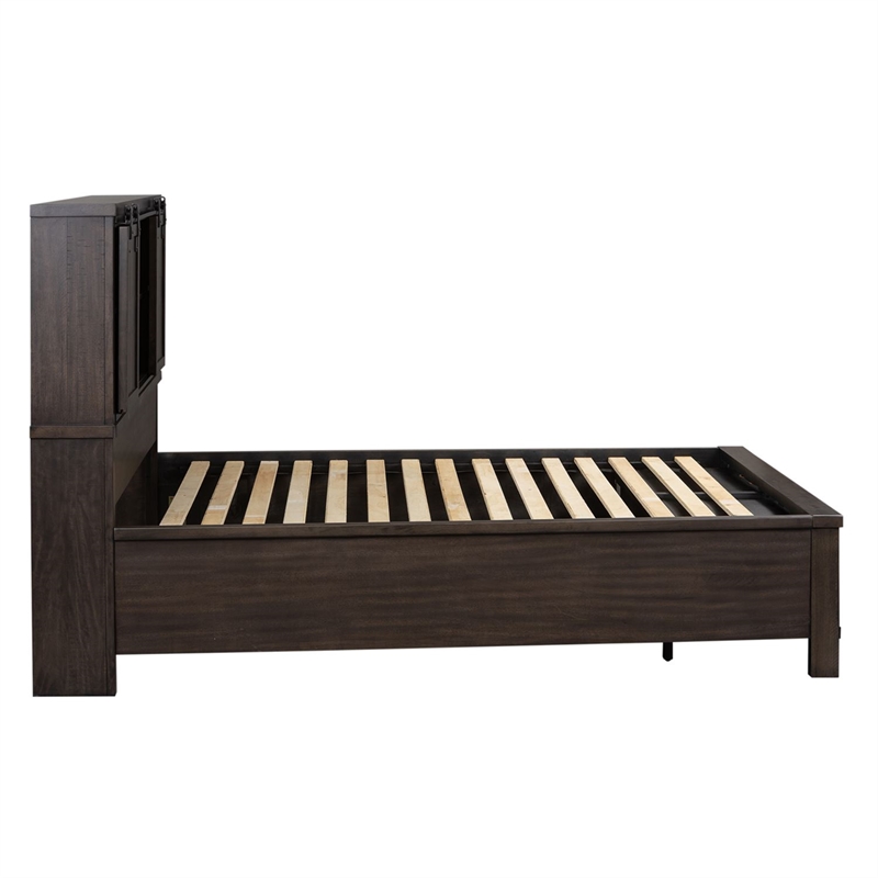 thornwood hills dark gray queen bookcase bed