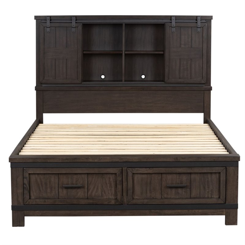 Thornwood Hills Dark Gray Queen Bookcase Bed
