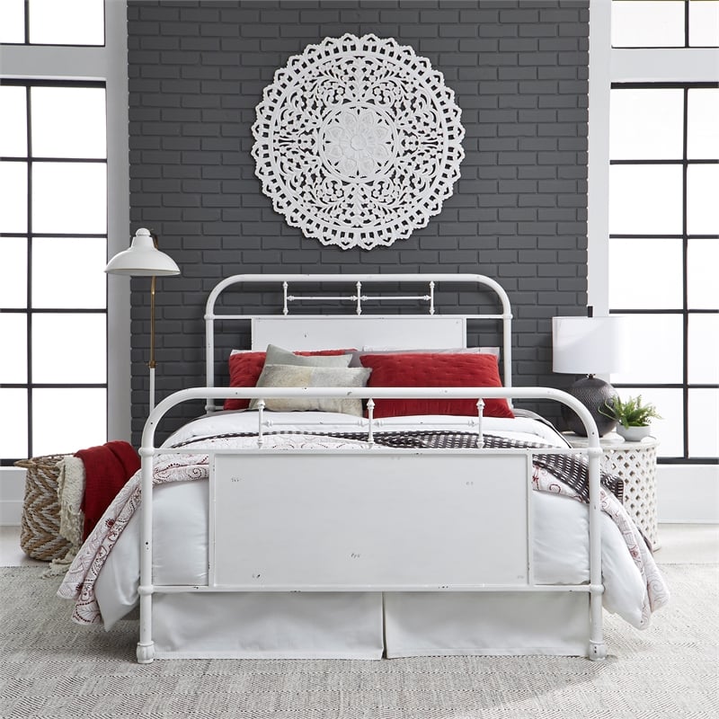 Vintage Series Metal Queen Metal Bed - Antique White