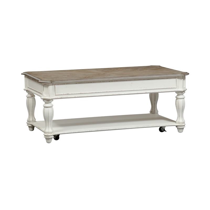 liberty furniture magnolia manor lift top cocktail table - antique white