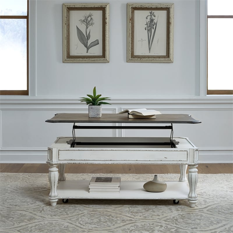 liberty furniture magnolia manor lift top cocktail table - antique white