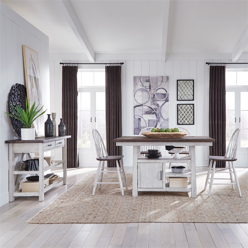 Farmhouse White 5 Piece Gathering Table Set