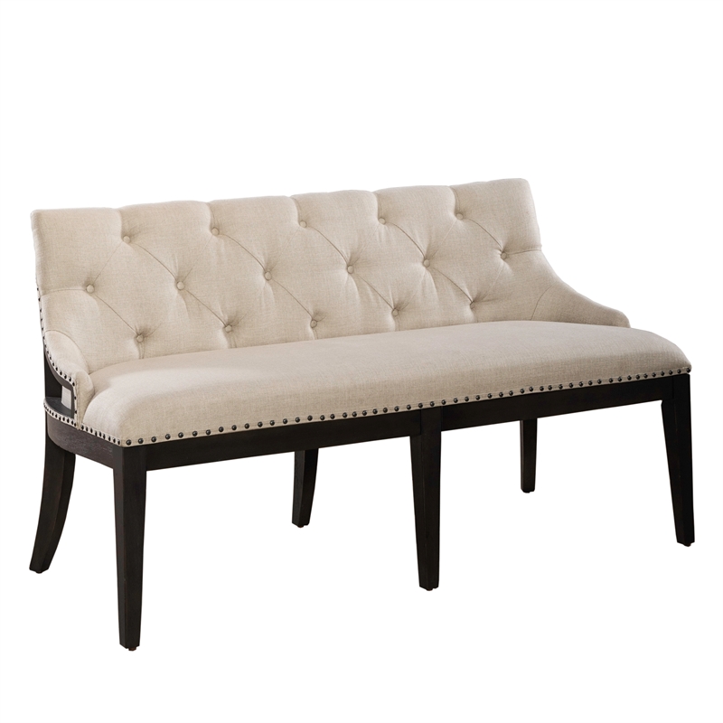 Americana Farmhouse Upholstered Shelter Dining Bench- Black