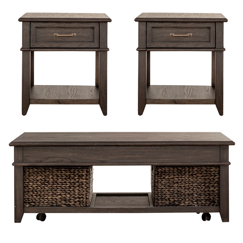 Liberty Furniture Mill Creek 3-Piece Wood Cocktail Table Set in Espresso