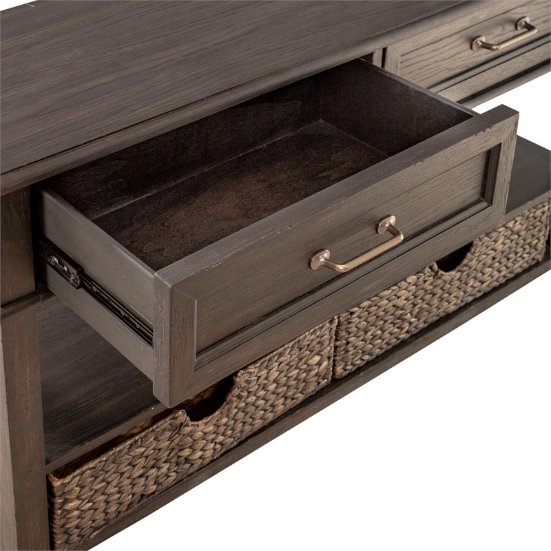 Liberty Furniture Mill Creek 2-Drawer Wood Sofa Table in Peppercorn Espresso
