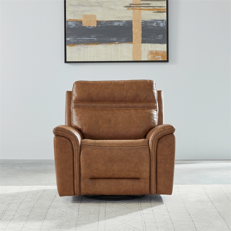 Liberty Furniture Cooper Transitional Leather Power Recliner in Camel