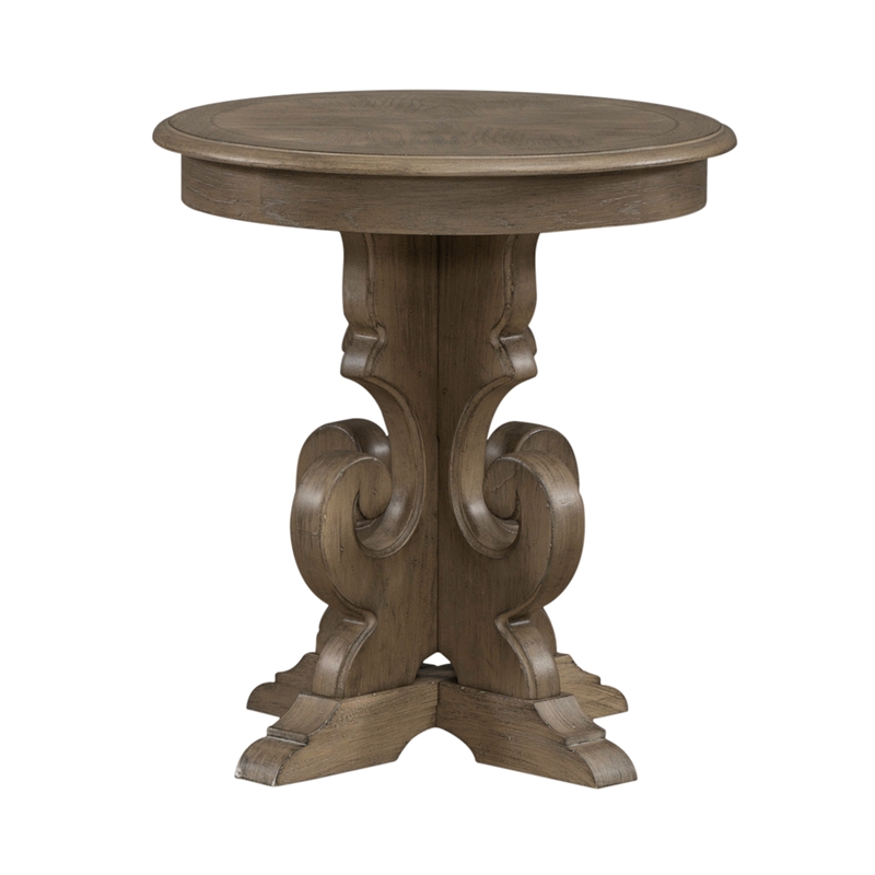 Magnolia Manor Round End Table - Weathered Bisque Finish