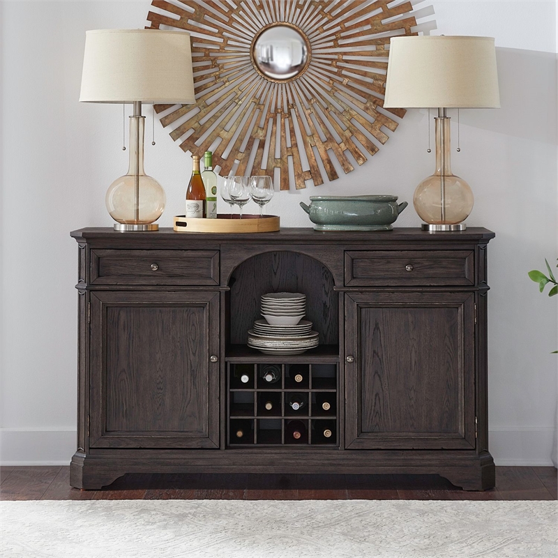 Liberty Furniture Grant Park Rubber Wood Wine Buffet in Cappuccino