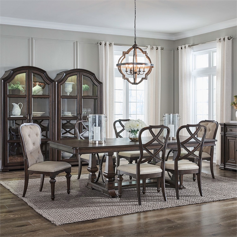 Liberty Furniture Providence Park Alt 7 Piece Trestle Table Dining Room Set - Brown Wood