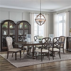 Liberty Furniture Providence Park Alt 7 Piece Trestle Table Dining Room Set - Brown Wood