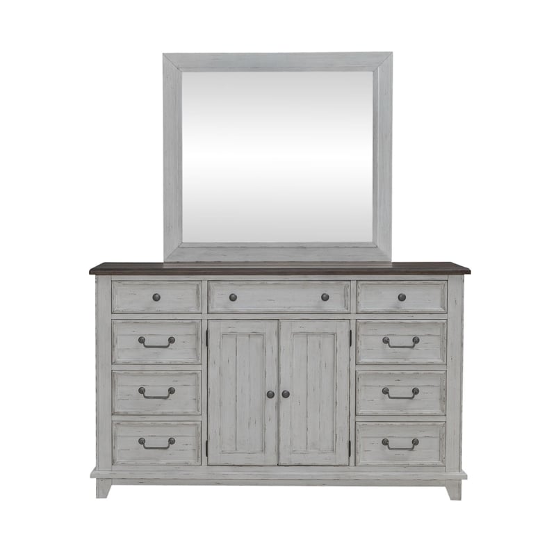 Liberty Furniture River Place King Panel Bed Dresser & Mirror Chest - White