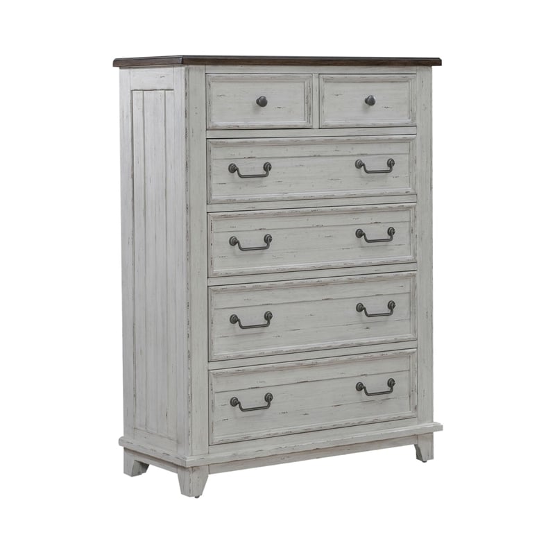 Liberty Furniture River Place King Panel Bed Dresser & Mirror Chest - White