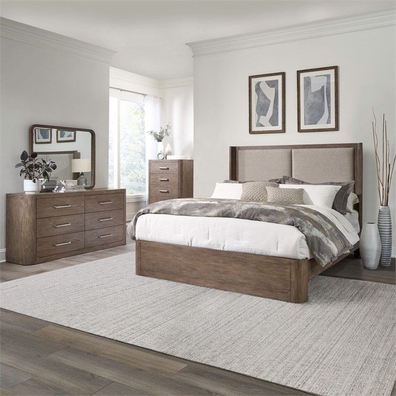 Liberty Furniture South Bend King Shelter Bed Dresser & Mirror Chest - Brown