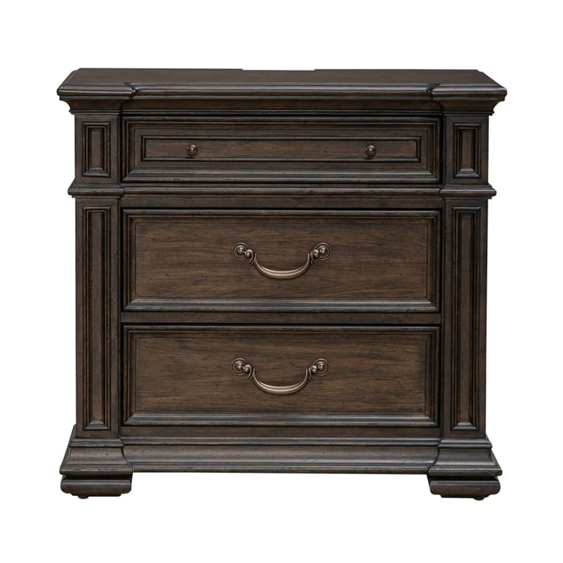 Liberty Furniture Providence Park Nightstand with Charging Station - Brown Wood