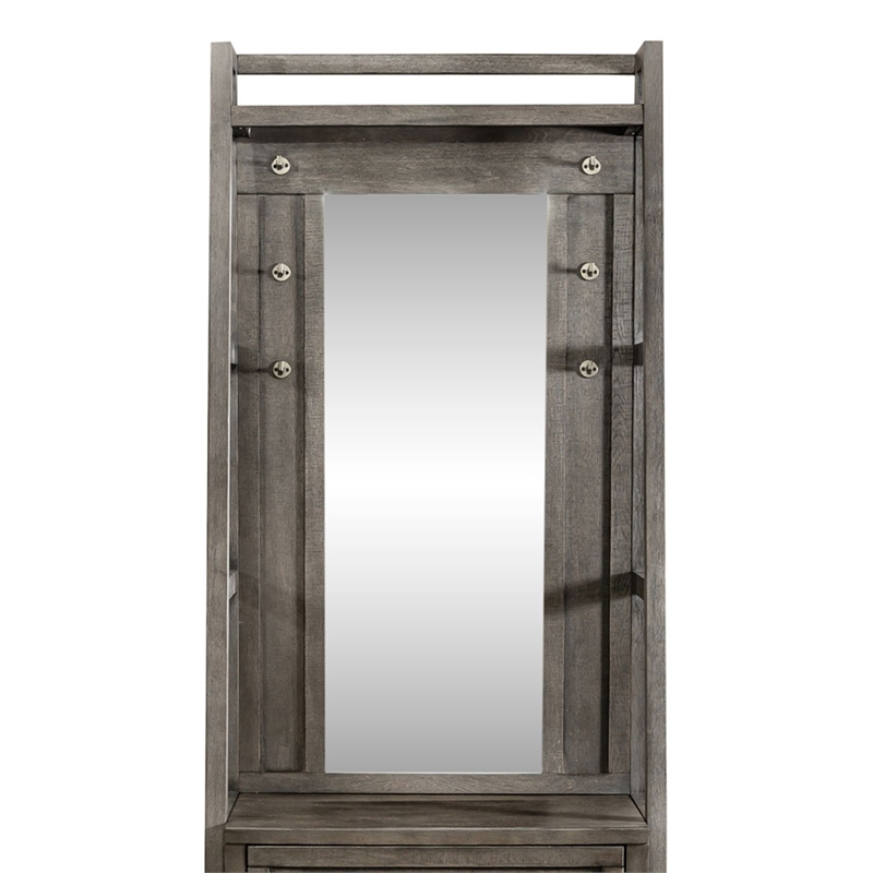 Liberty Furniture Modern Farmhouse 2 Piece Mirror Hall Tree Storage Set - Gray