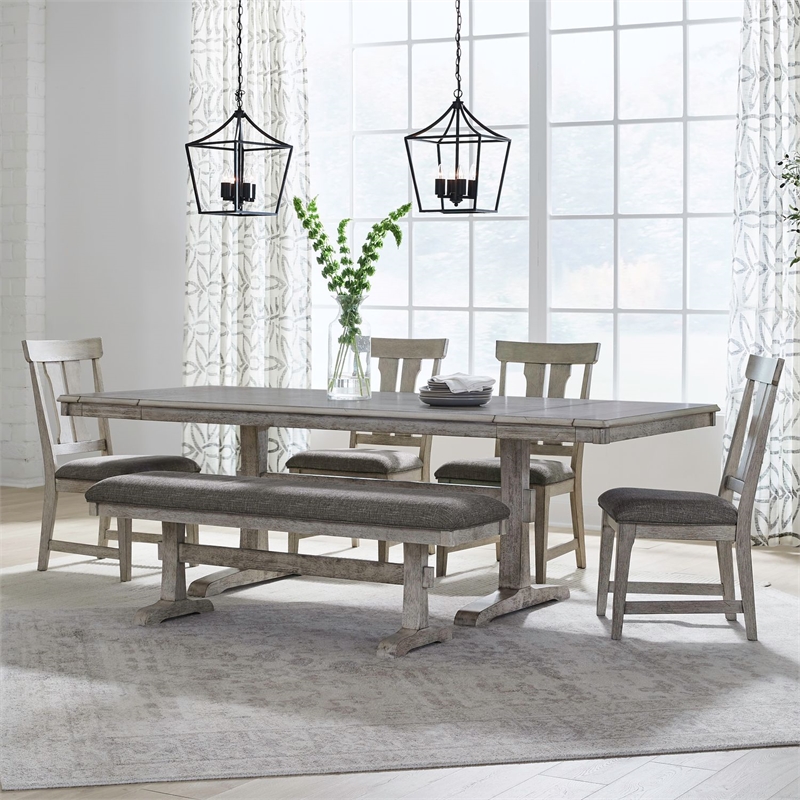 Liberty Furniture Hallendale 6 Piece Trestle Dining Room Table Set - White