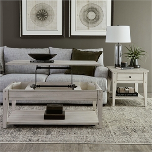 Liberty Furniture Lake House Opt 3 Piece Living Room Set Coffee Table & 2 End Tables Weathered White Oak Wood