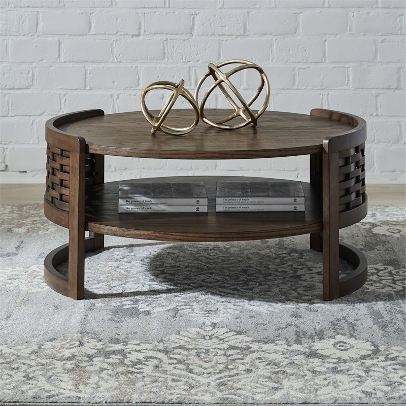 Liberty Furniture Warren Park Living Room Round Cocktail Table - Brown Oak Wood