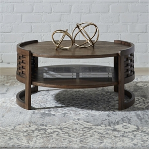Liberty Furniture Warren Park Living Room Round Cocktail Table - Brown Oak Wood