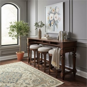 Liberty Furniture Arden Road 4 Piece Living Room Set Console Bar Table & 3 Stools Satin Cherry Alder Wood