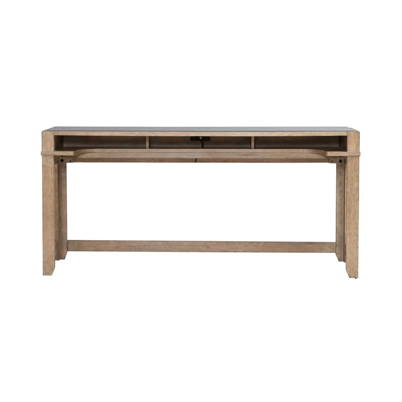 Liberty Furniture Millstone Living Room Console Bar Table with Charging Station - Nutmeg Oak Wood