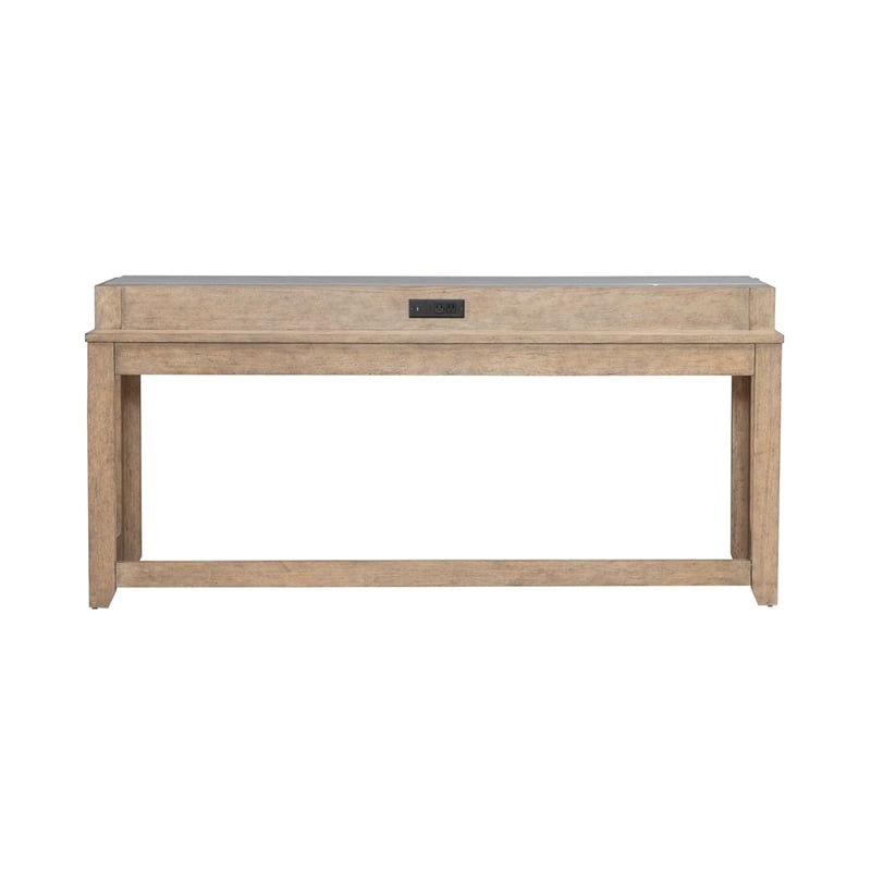 Liberty Furniture Millstone Living Room Console Bar Table with Charging Station - Nutmeg Oak Wood