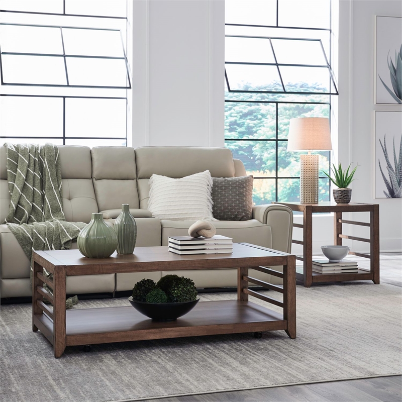 Liberty Furniture Shaker Lakes 3 Piece Living Room Set Cocktail Table & 2 End Tables - Brown Maple Wood