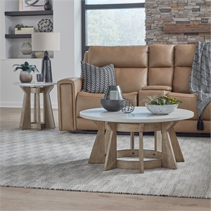 Liberty Furniture Berkly Opt 3 Piece Living Room Set Round Cocktail Table & 2 End Tables - Khaki Brown Wood