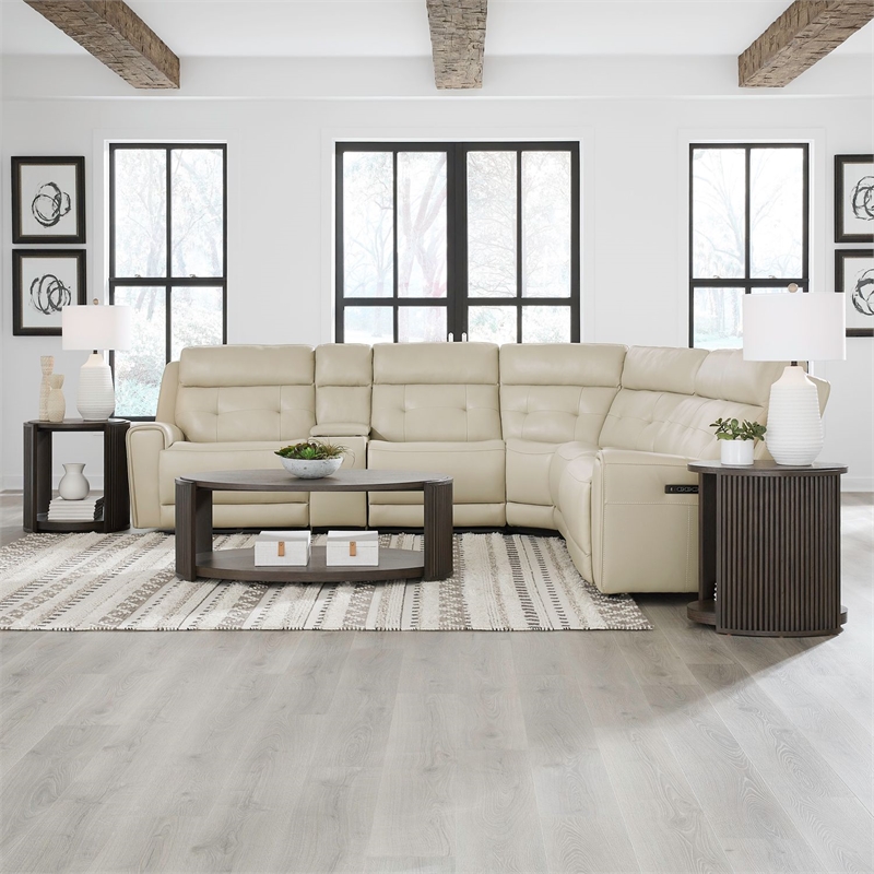 Liberty Furniture Carrington 6 Piece Power Sectional Sofa - Stone Cream Leather
