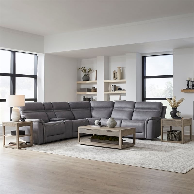 Liberty Furniture Cooper 6 Pc. Power Reclining Sectional Sofa Blue Gray Leather