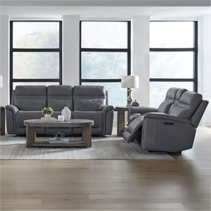 Liberty Furniture Cooper Sofa & Loveseat Power Reclining Set - Blue Gray Leather